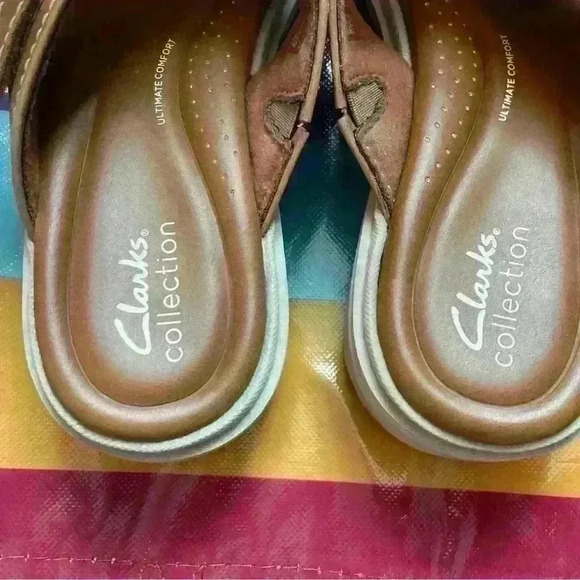 Ladies Clark Collection sandal light brown with white piping - Picture 6 of 10